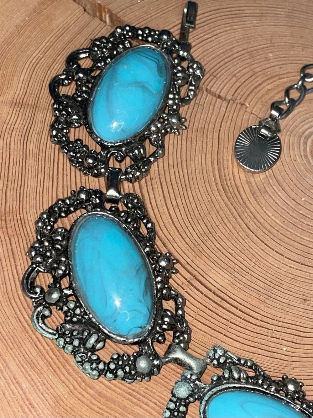 Vintage Boho Turquoise & Silver Filigree Statement Choker Necklace